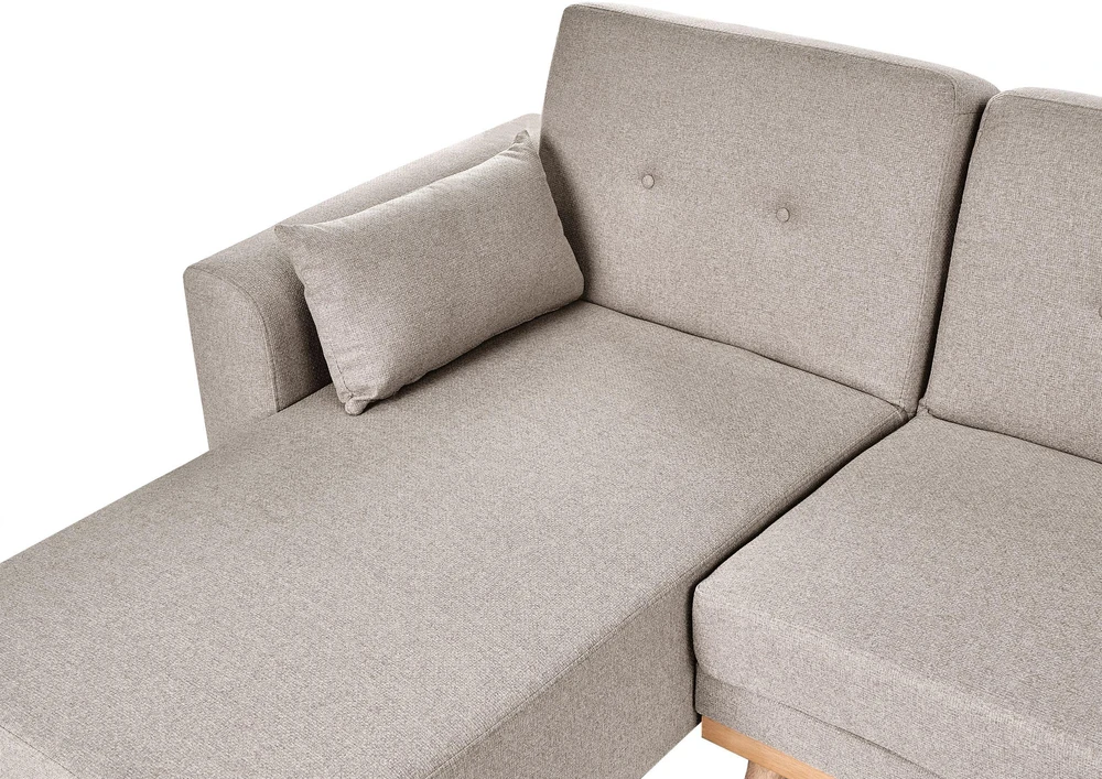 Beliani Išskleidžiama 3 vietų kampinė sofa KAARINA, smėlio spalvos, dešininė