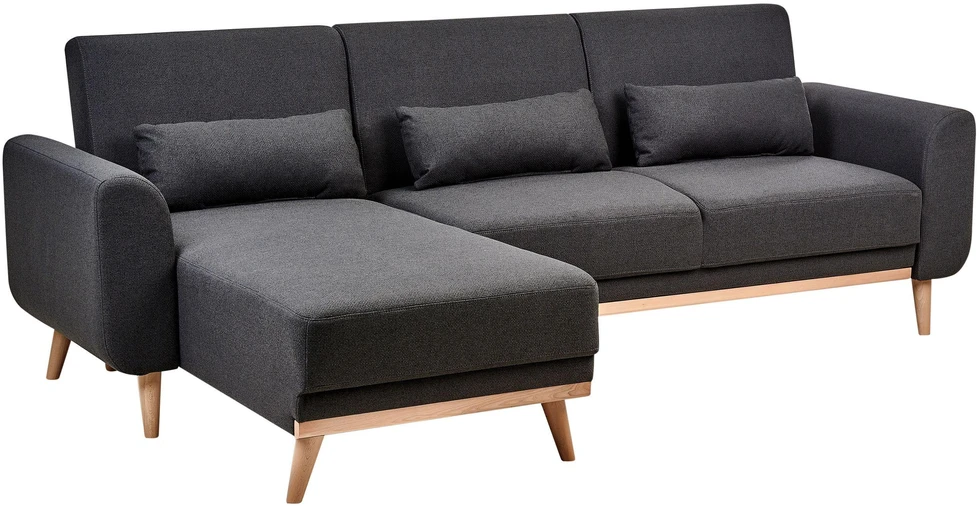 Beliani Išskleidžiama 3 vietų kampinė sofa OLLSTA, juoda, dešininė