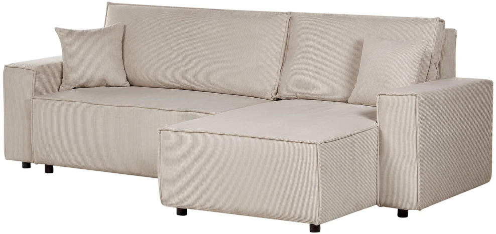 Beliani Išskleidžiama 3 vietų kampinė sofa ABACKA, velvetas, smėlio spalvos, kairinė