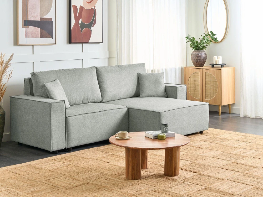 Beliani Išskleidžiama 3 vietų kampinė sofa KARILA, pilka, su daiktadėže, kairinė