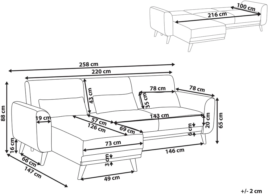 Beliani Išskleidžiama 3 vietų kampinė sofa OLLSTA, juoda, dešininė