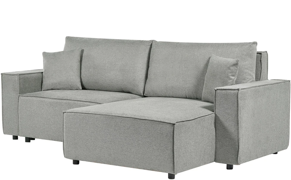 Beliani Išskleidžiama 3 vietų kampinė sofa KARILA, pilka, su daiktadėže, kairinė