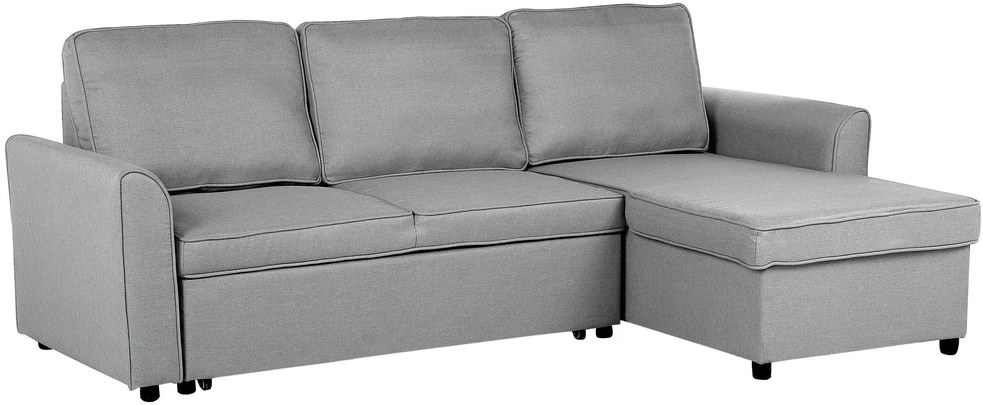 Beliani Išskleidžiama 3 vietų kampinė sofa NESNA, šviesiai pilka, su patalynės dėže, kairinė