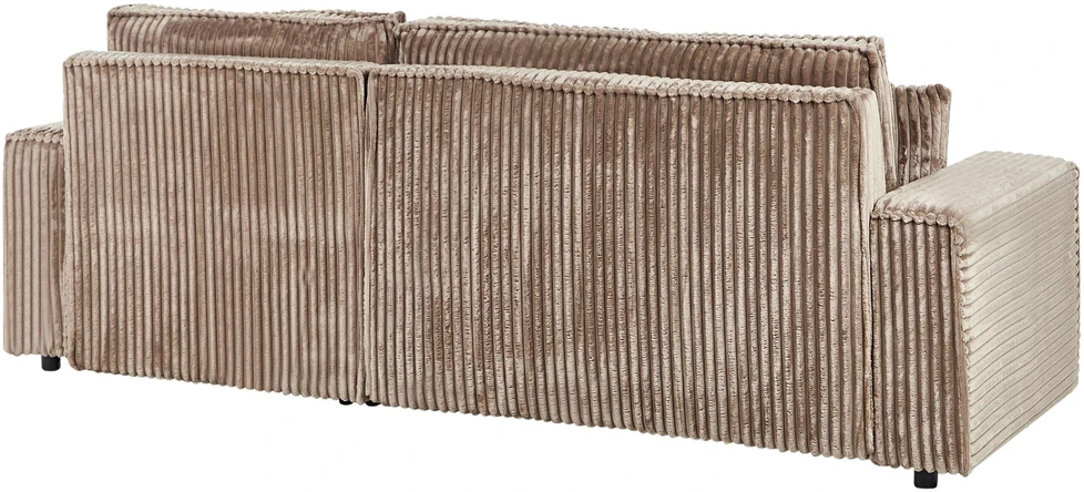 Beliani Išskleidžiama 3 vietų kampinė sofa ABACKA iš velveto, šviesiai ruda, su patalynės dėže, kairinė