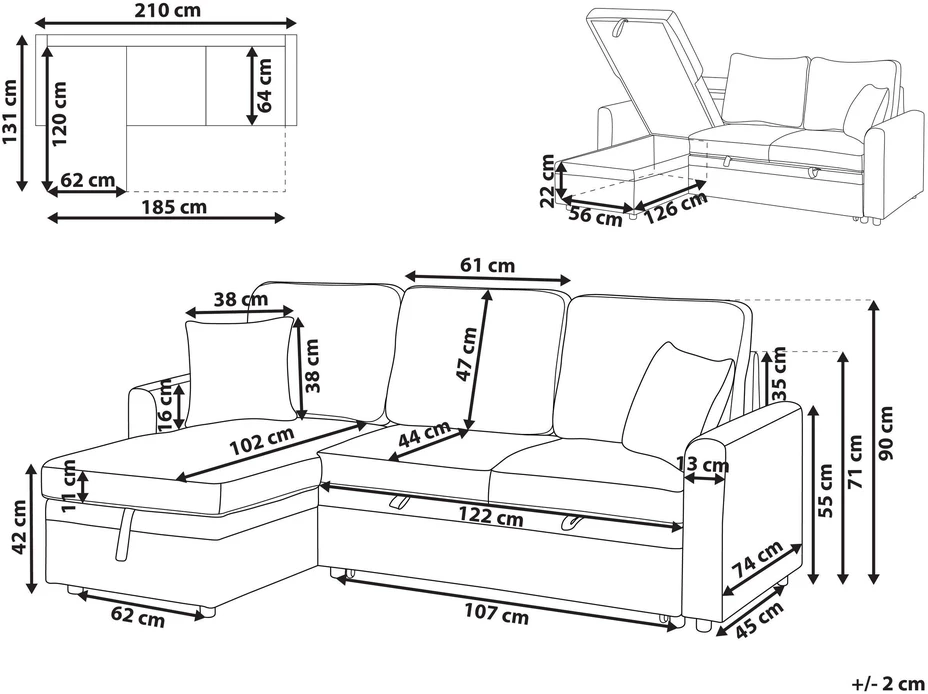 Beliani Išskleidžiama 3 vietų kampinė sofa NASSJO sintetinis linas šviesiai smėlio spalvos dešininė