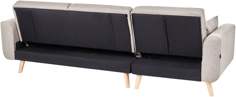 Beliani Išskleidžiama 3 vietų kampinė sofa KAARINA, smėlio spalvos, dešininė