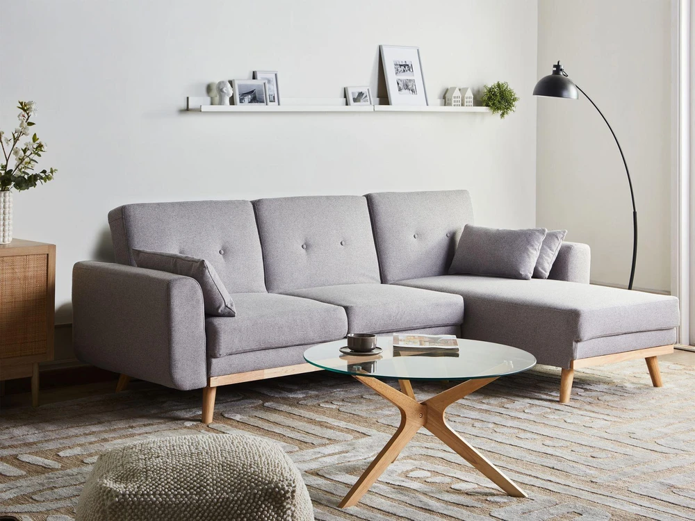 Beliani Išskleidžiama 3 vietų kampinė sofa KAARINA, pilka, kairinė