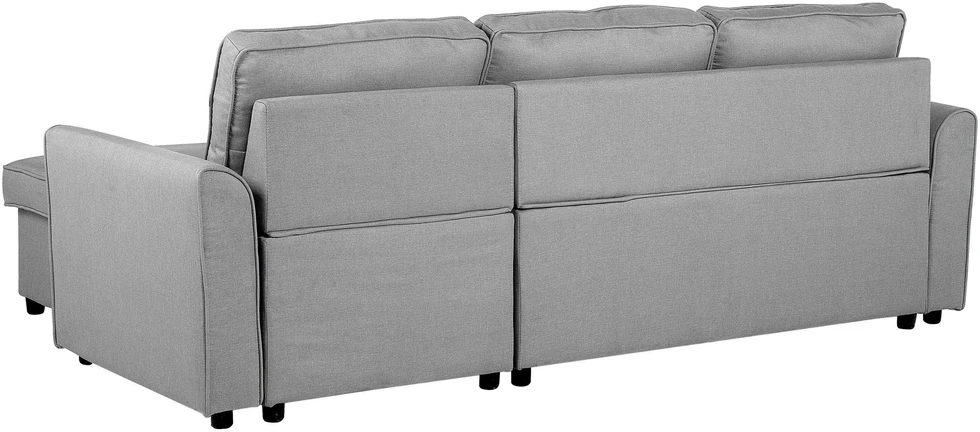 Beliani Išskleidžiama 3 vietų kampinė sofa NESNA, šviesiai pilka, su patalynės dėže, kairinė