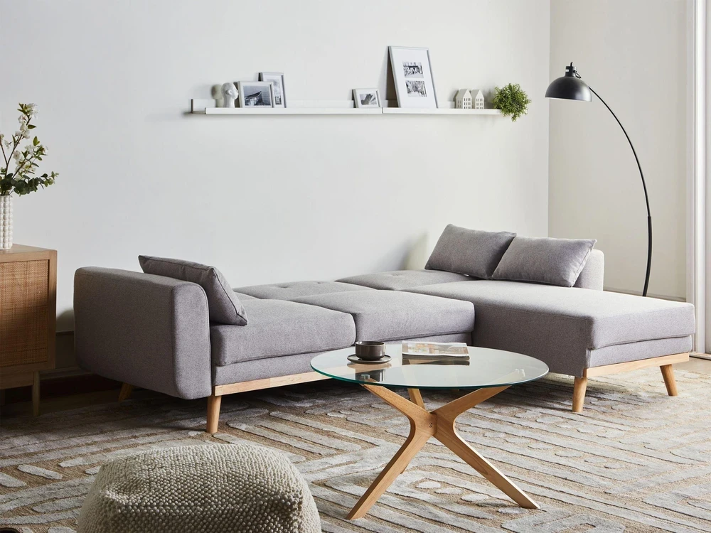 Beliani Išskleidžiama 3 vietų kampinė sofa KAARINA, pilka, kairinė