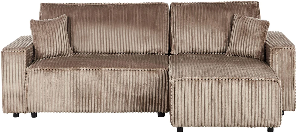 Beliani Išskleidžiama 3 vietų kampinė sofa ABACKA, velvetas, šviesiai ruda, su patalynės dėže, dešininė