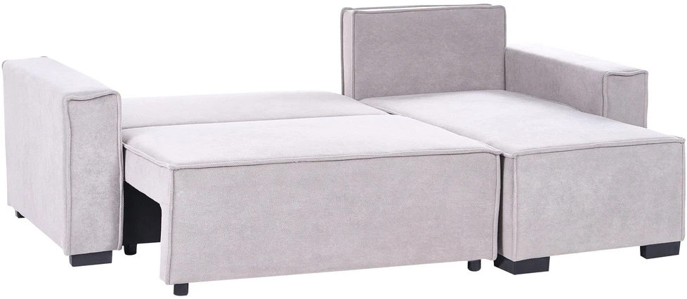 Beliani Išskleidžiama 3 vietų kampinė sofa EDANE, pilka, su patalynės dėže, kairinė