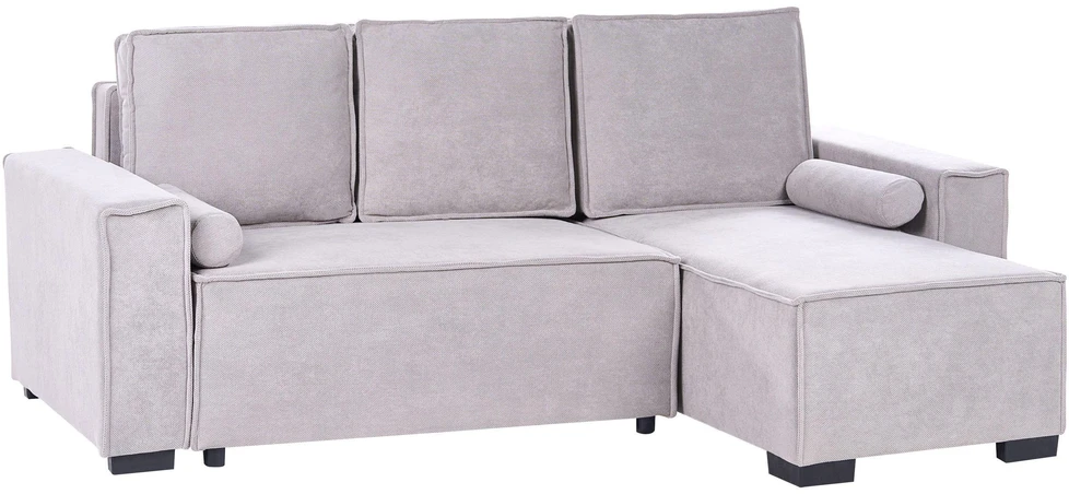 Beliani Išskleidžiama 3 vietų kampinė sofa EDANE, pilka, su patalynės dėže, kairinė