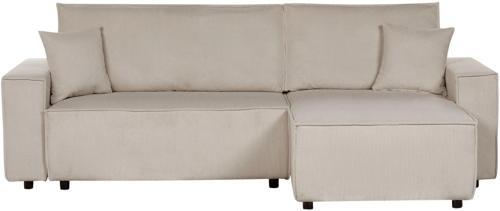 Beliani Išskleidžiama 3 vietų kampinė sofa ABACKA, velvetas, smėlio spalvos, kairinė