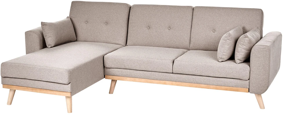 Beliani Išskleidžiama 3 vietų kampinė sofa KAARINA, smėlio spalvos, dešininė