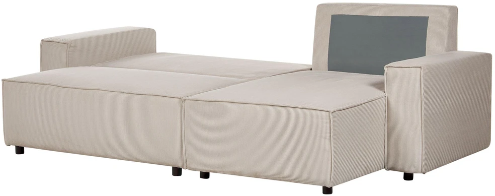Beliani Išskleidžiama 3 vietų kampinė sofa ABACKA, velvetas, smėlio spalvos, kairinė