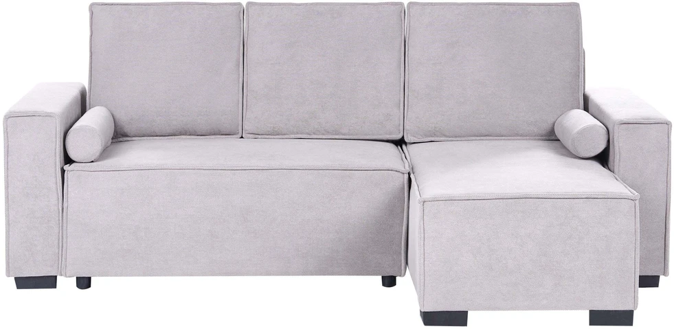 Beliani Išskleidžiama 3 vietų kampinė sofa EDANE, pilka, su patalynės dėže, kairinė
