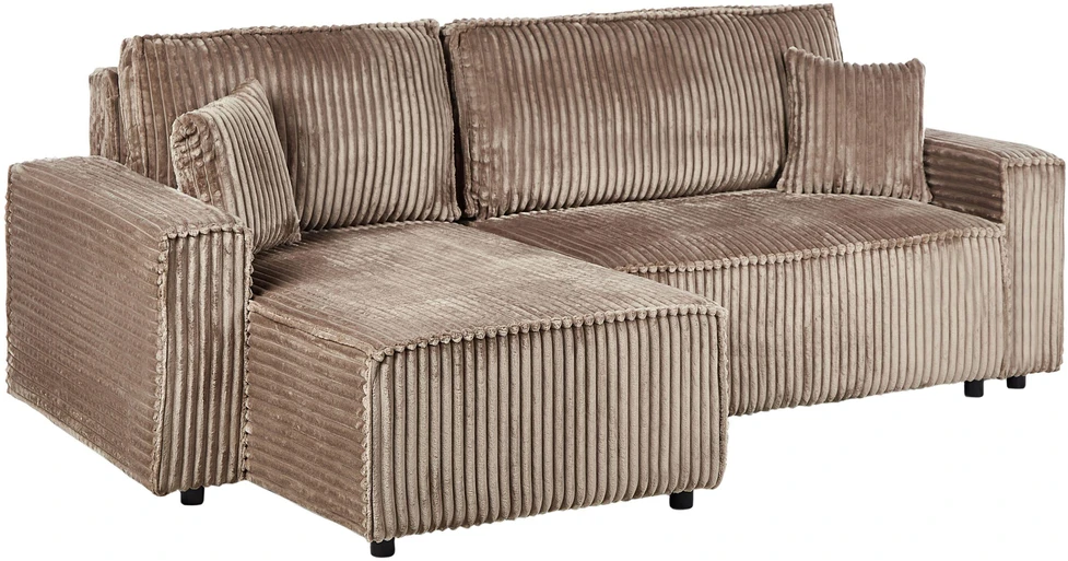 Beliani Išskleidžiama 3 vietų kampinė sofa ABACKA, velvetas, šviesiai ruda, su patalynės dėže, dešininė