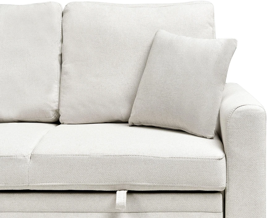 Beliani Išskleidžiama 3 vietų kampinė sofa NASSJO sintetinis linas šviesiai smėlio spalvos dešininė