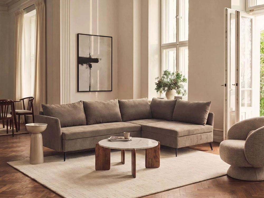 Beliani Išskleidžiama 3 vietų kampinė sofa KOGE, ruda, su patalynės dėže, kairinė
