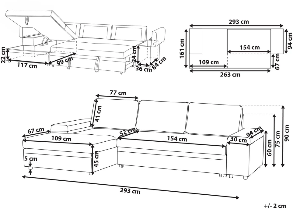 Beliani Išskleidžiama 3 vietų kampinė sofa HRISEY Boucle balta su daiktadėže, dešininė