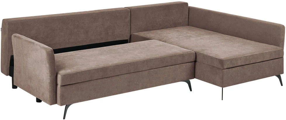 Beliani Išskleidžiama 3 vietų kampinė sofa KOGE, ruda, su patalynės dėže, kairinė