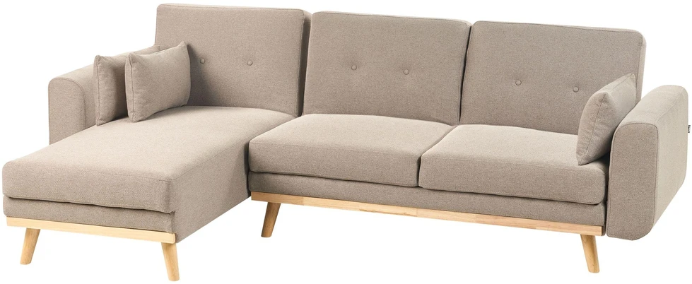 Beliani Išskleidžiama 3 vietų kampinė sofa KAARINA, šviesiai ruda, dešininė