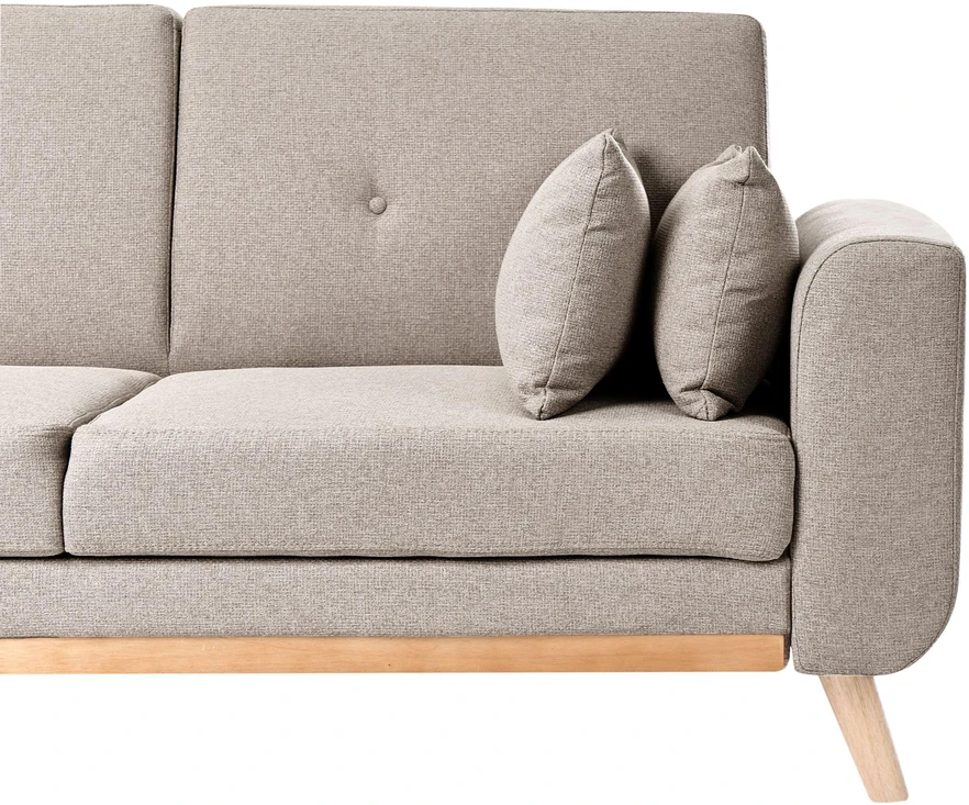 Beliani Išskleidžiama 3 vietų kampinė sofa KAARINA, smėlio spalvos, dešininė