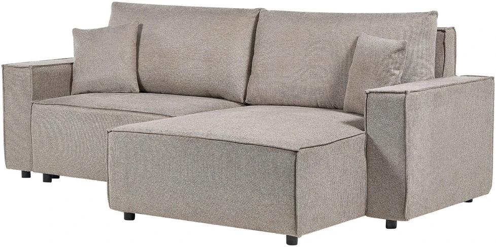 Beliani Išskleidžiama 3 vietų sofa-lova KARILA, smėlio pilkumo spalvos, su patalynės dėže, kairinė