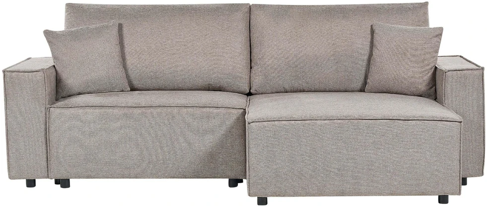 Beliani Išskleidžiama 3 vietų sofa-lova KARILA, smėlio pilkumo spalvos, su patalynės dėže, kairinė