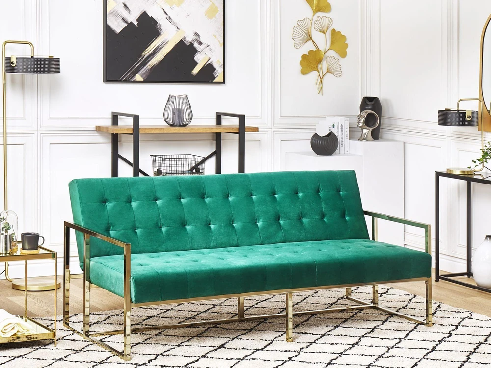 Beliani Išskleidžiama 3 vietų sofa MARSTAL, veliūras, smaragdinė