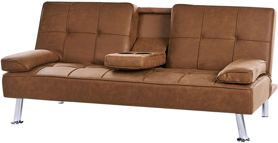 Beliani Išskleidžiama 3 vietų sofa ROXEN ekologiška oda, auksinė ruda