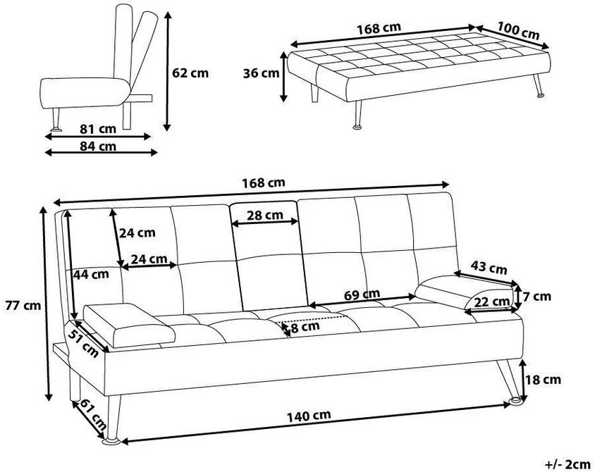 Beliani Išskleidžiama 3 vietų sofa ROXEN ekologiška oda, auksinė ruda
