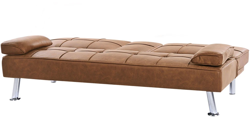 Beliani Išskleidžiama 3 vietų sofa ROXEN ekologiška oda, auksinė ruda