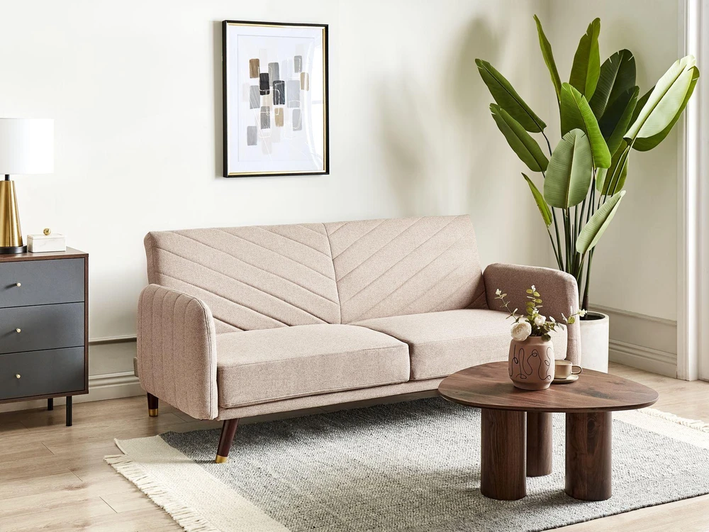 Beliani Išskleidžiama 3 vietų sofa SENJA iš sintetinio lino, šviesiai ruda
