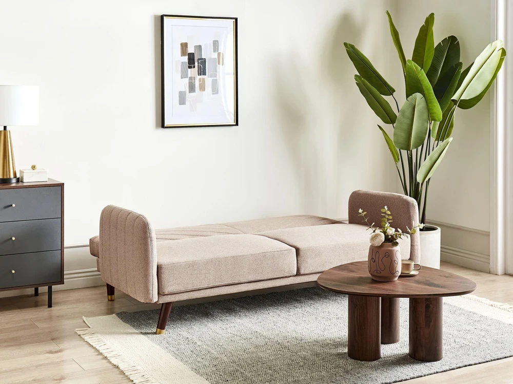 Beliani Išskleidžiama 3 vietų sofa SENJA iš sintetinio lino, šviesiai ruda