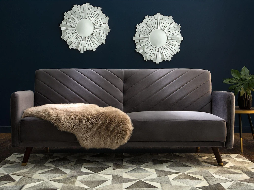 Beliani Išskleidžiama 3 vietų sofa SENJA, veliūras, pilka