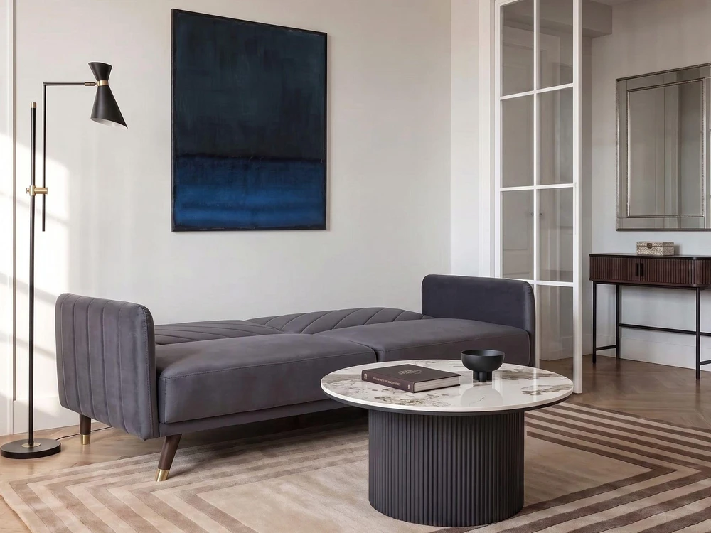 Beliani Išskleidžiama 3 vietų sofa SENJA, veliūras, pilka