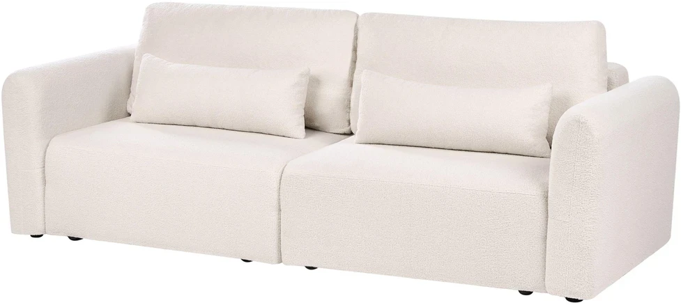 Beliani Išskleidžiama 3 vietų sofa VAXHOLM Boucle, šviesiai smėlio spalvos su daiktadėže