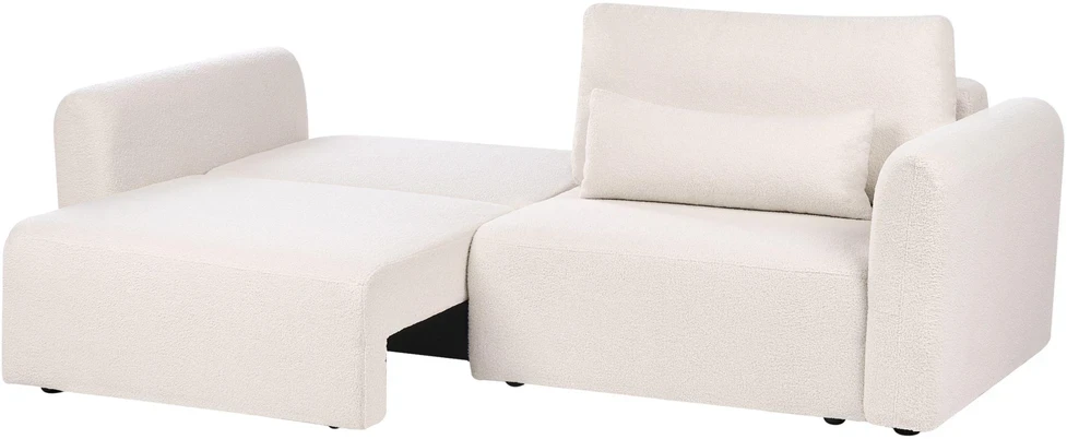 Beliani Išskleidžiama 3 vietų sofa VAXHOLM Boucle, šviesiai smėlio spalvos su daiktadėže