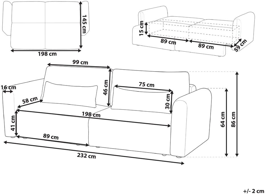 Beliani Išskleidžiama 3 vietų sofa VAXHOLM Boucle, šviesiai smėlio spalvos su daiktadėže