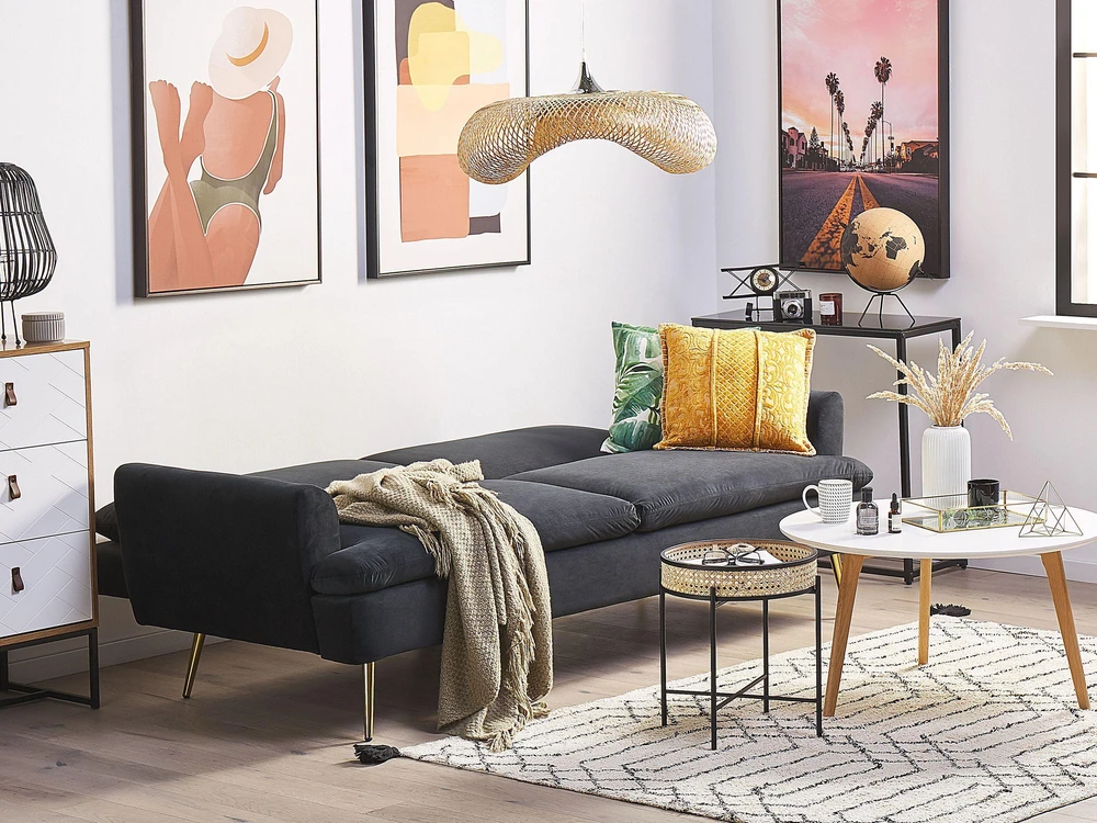 Beliani Išskleidžiama 3 vietų sofa VETTRE Velūras Juoda
