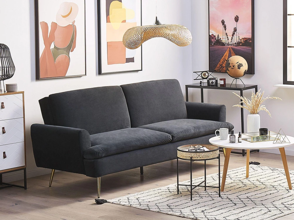Beliani Išskleidžiama 3 vietų sofa VETTRE Velūras Juoda