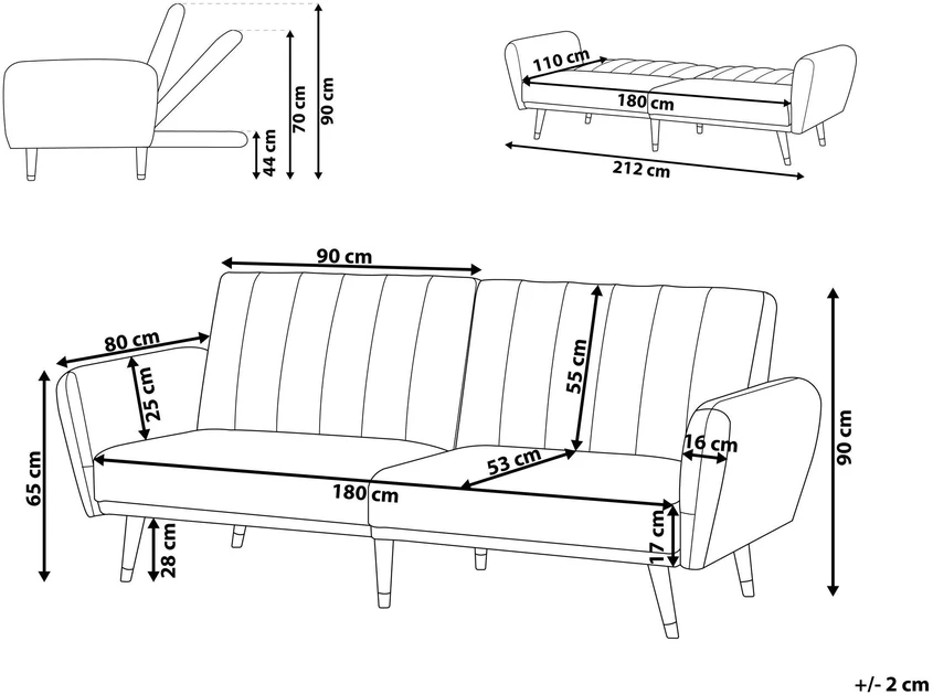 Beliani Išskleidžiama 3 vietų sofa VIMMERBY mėlyno aksomo