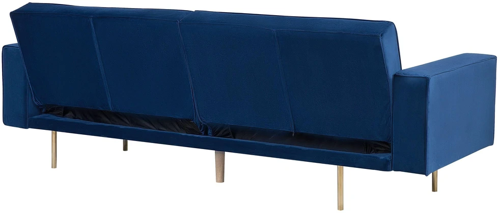 Beliani Išskleidžiama 3 vietų sofa VISNES, tamsiai mėlynas veliūras