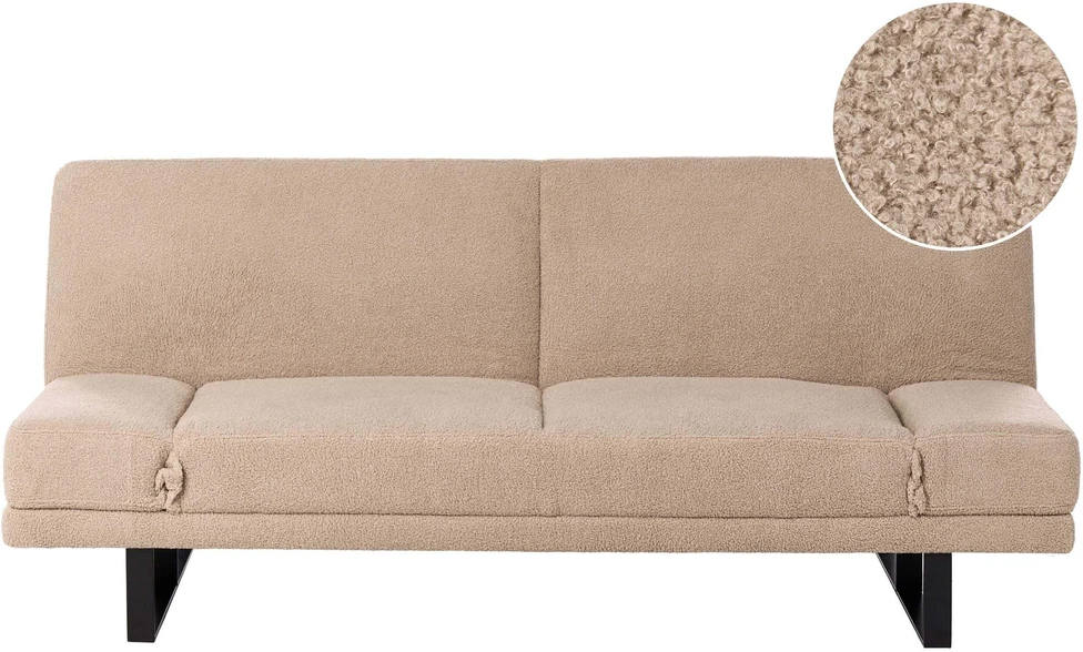Beliani Išskleidžiama dvivietė sofa „YORK Boucle“ smėlio spalvos
