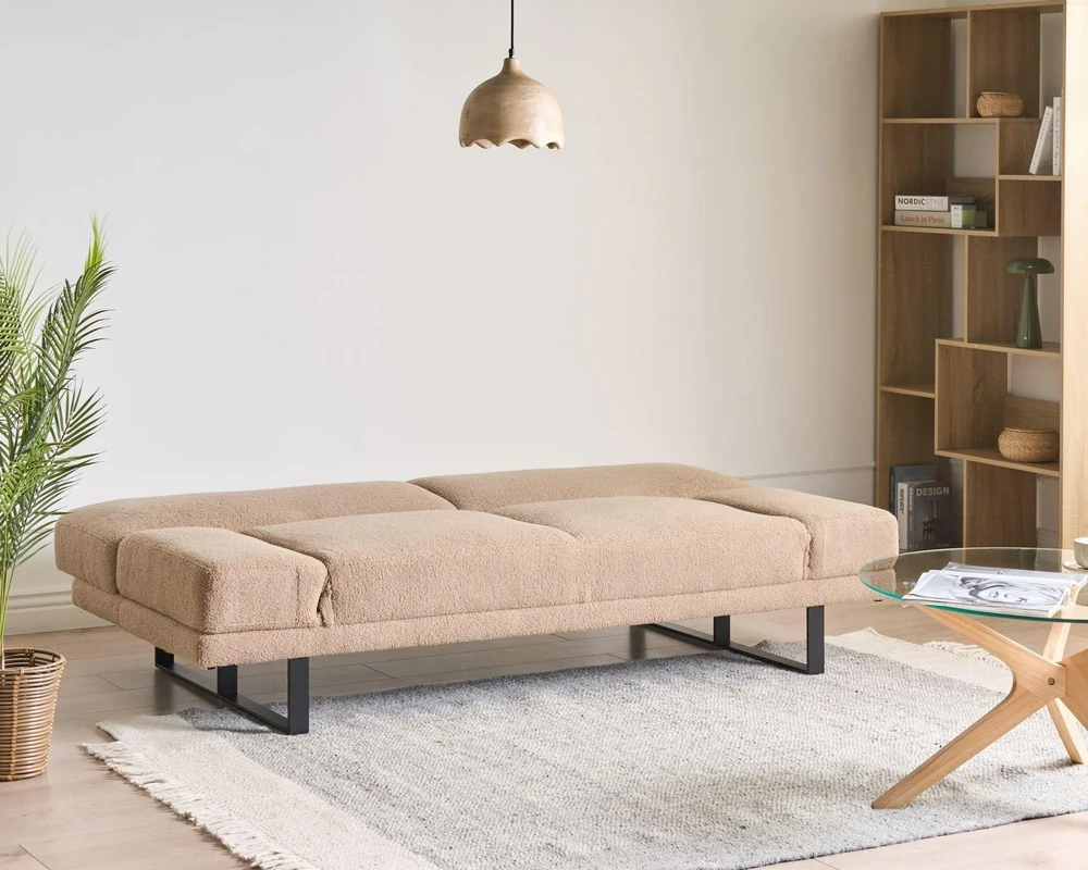 Beliani Išskleidžiama dvivietė sofa „YORK Boucle“ smėlio spalvos