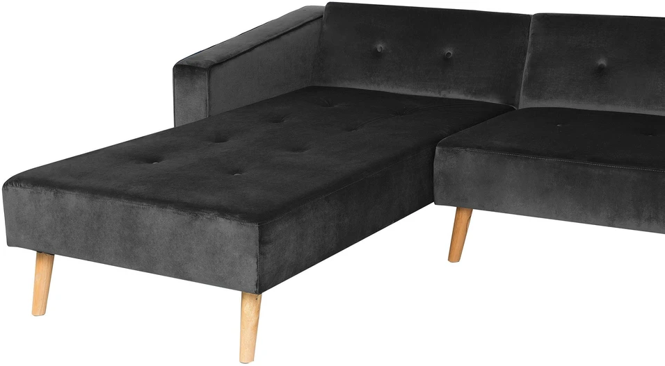 Beliani Išskleidžiama kampinė sofa 4 asmenims VADSO, veliūrinė, juoda, dešininė