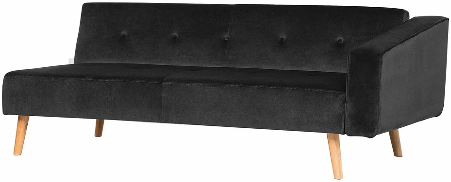Beliani Išskleidžiama kampinė sofa 4 asmenims VADSO, veliūrinė, juoda, dešininė
