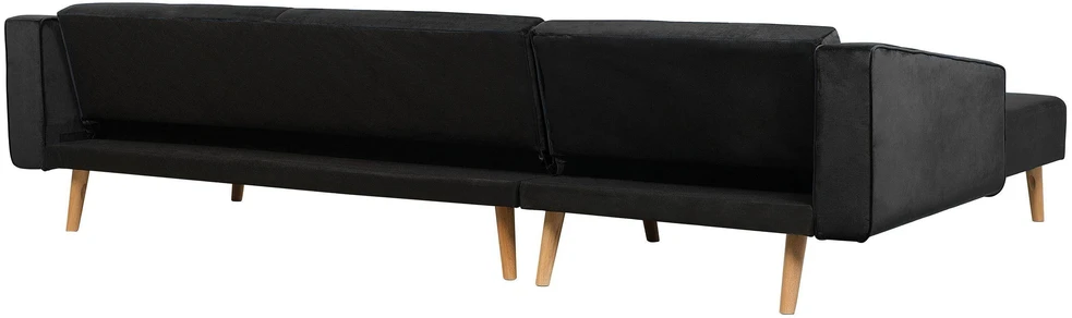 Beliani Išskleidžiama kampinė sofa 4 asmenims VADSO, veliūrinė, juoda, dešininė