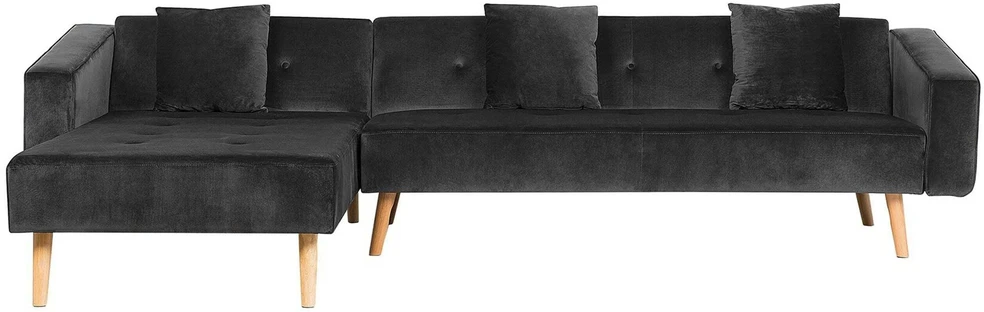 Beliani Išskleidžiama kampinė sofa 4 asmenims VADSO, veliūrinė, juoda, dešininė
